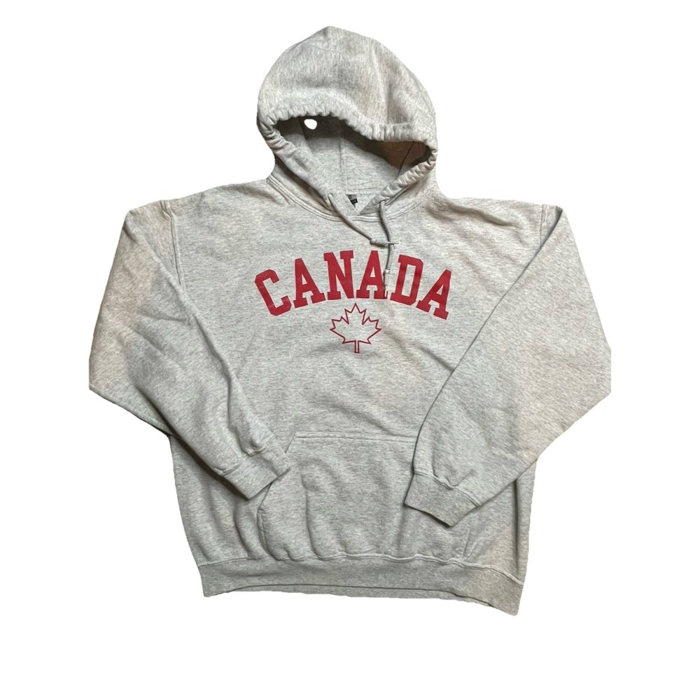 Canada Hooded Sweatshirt Size Large Red Lettering Maple Leaf Gildan